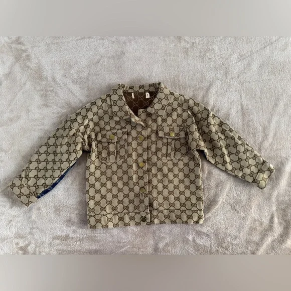 Monogram Toddler Jacket Beige Brown Old Money Quiet Luxury Preppy Size 100 - Picture 2 of 10